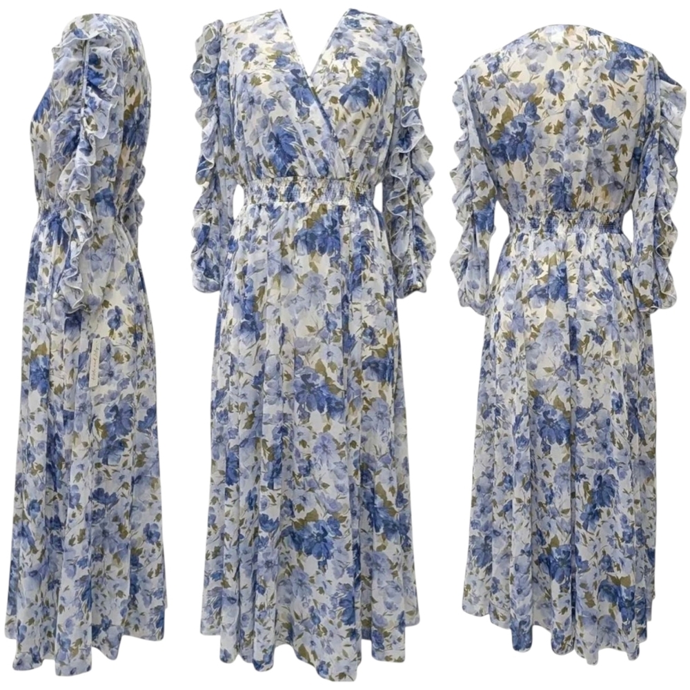 Kate and Lily Ruffle and Slit Wrapped Maxi Dress Size 6